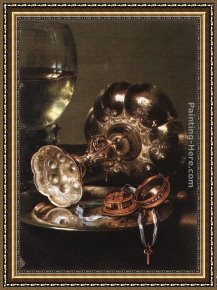 Breakfast Framed Paintings - Breakfast with Blackberry Pie [detail #1] by Willem Claesz Heda